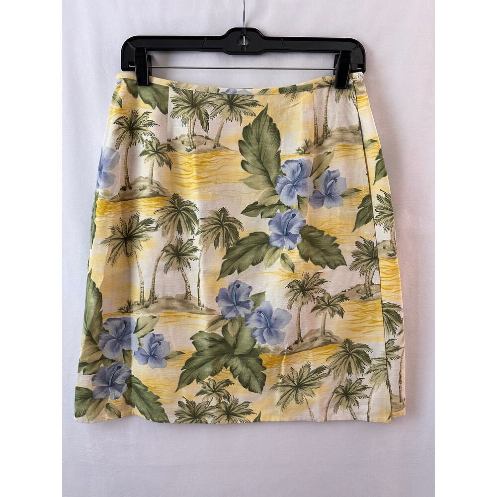 Tommy Bahama Yellow Tropical Mini Skirt with Blue Floral Print